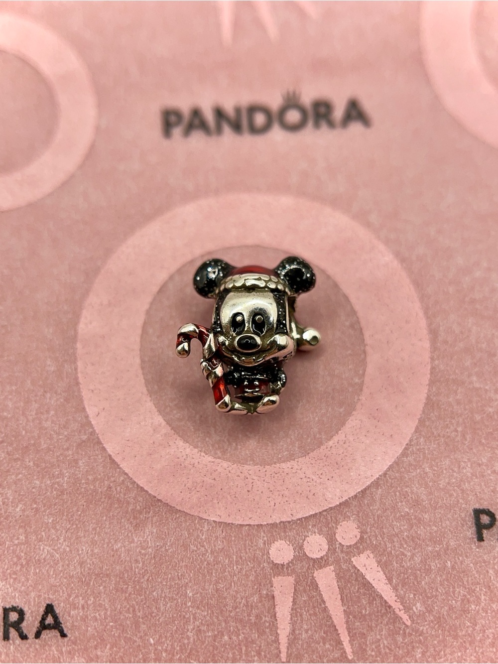 Pandora Disney Mickey Mouse Holiday Santa Candy Cane Charm